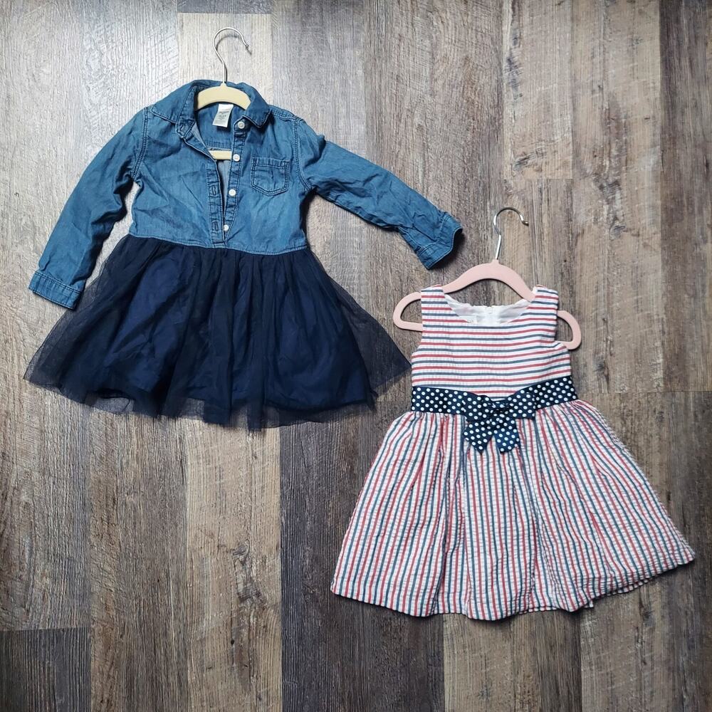 OshKosh B'gosh Bonnie Jean Girls 2T Dress Bundle Chambray Tulle & Stripes